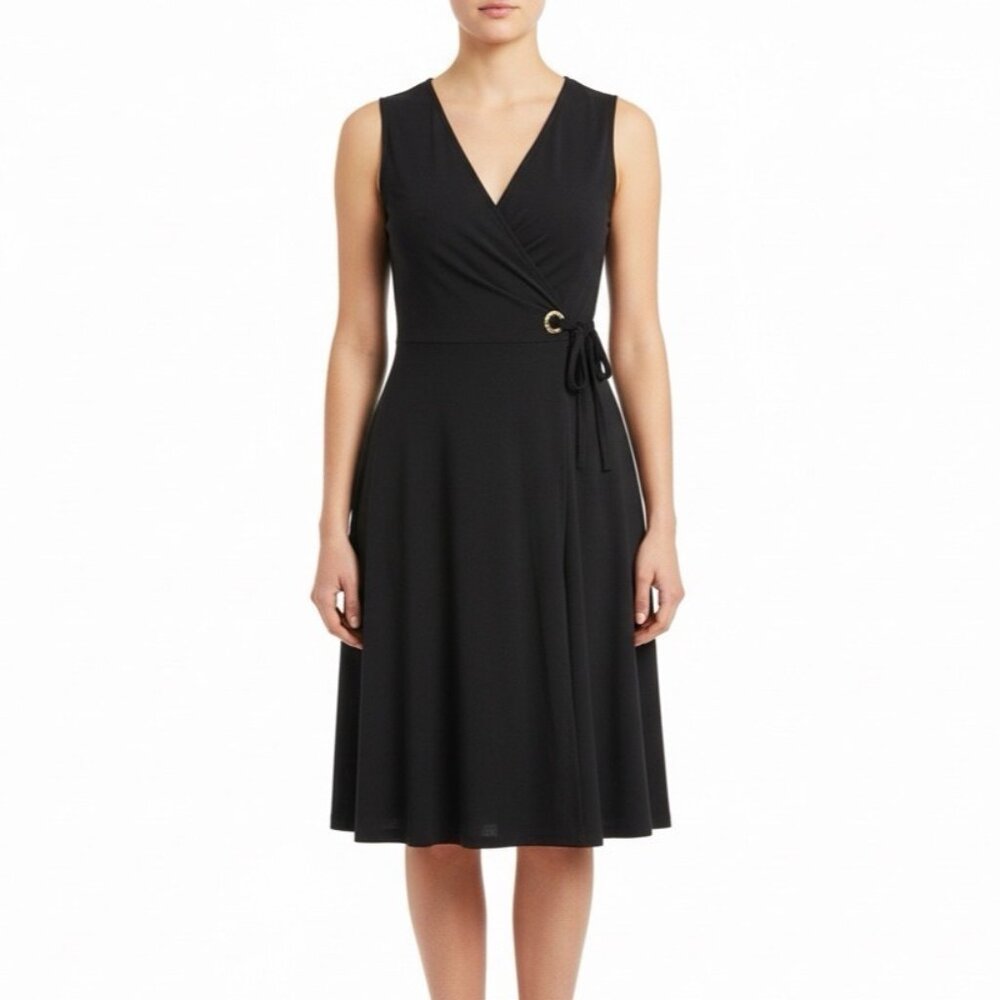 Ivanka Trump Womens Black Wrap Dress Tie Waist Sleeveless Sz XS